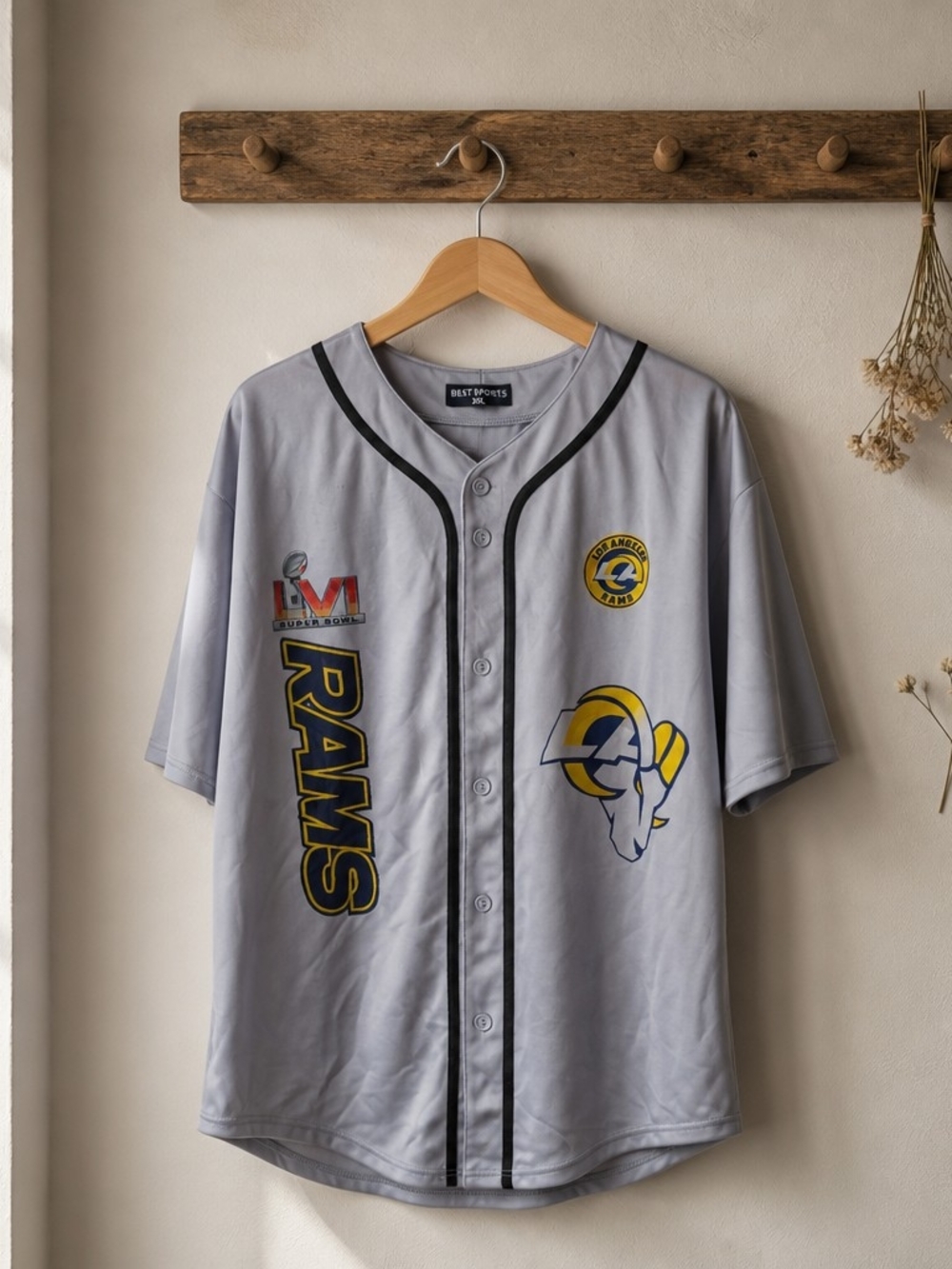 Los Angeles Rams Grey Baseball Jersey with Logos